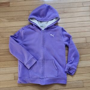 Puma Kids Girl Sz XL Purple Zip-Up Fleece Lined Cozy Hoodie Jacket Fall Winter